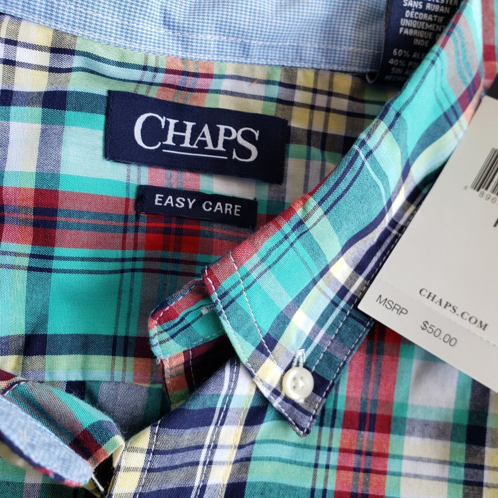 NWT Chaps  Ralph Lauren Shirt Button Down Men's Size M Plaid Green Short Sleeve